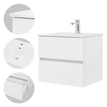 LuxeBath Waschbecken Badezimmertisch, Keramik Weiß 61x46,5x53,5cm Korpus MDF