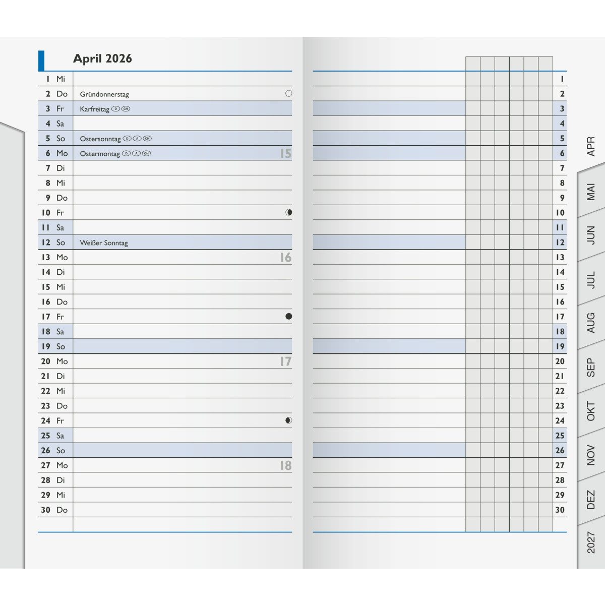 BRUNNEN Taschenkalender Ersatzkalendarium 753 8,7x15,3cm 1 Monat/2 Seiten 2026 (5 Stück)