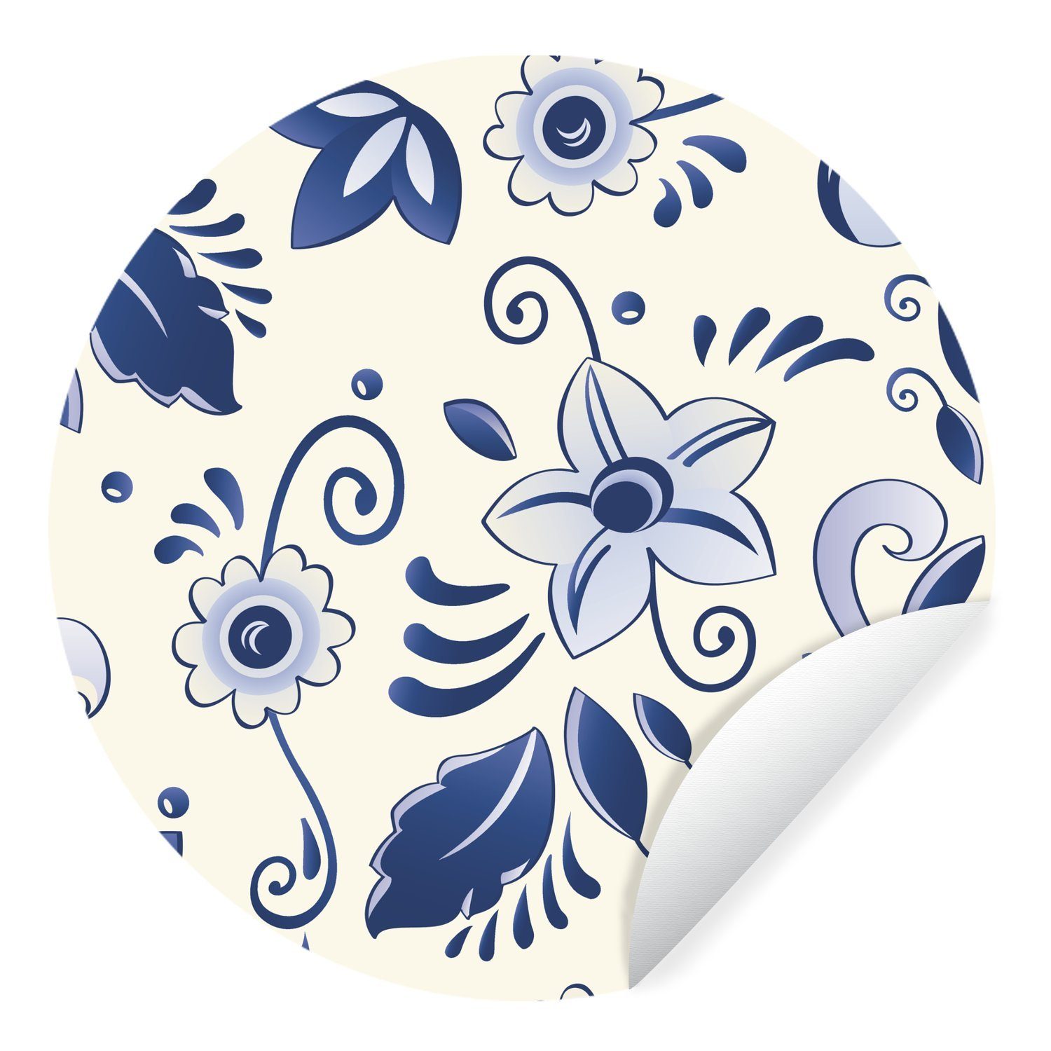 MuchoWow Wandsticker Eine Illustration von blauen Orchideen (1 St), Tapetenkreis für Kinderzimmer, Tapetenaufkleber, Rund, Wohnzimmer | Wandtattoos