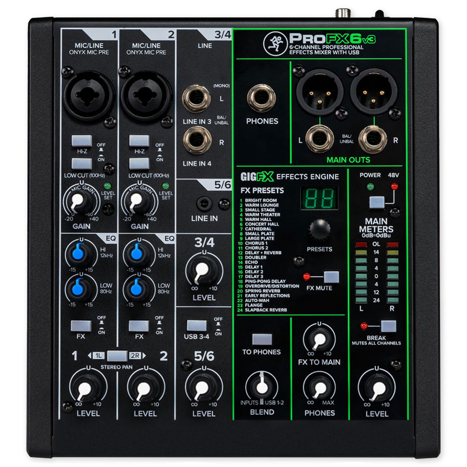 MACKIE Mackie Mischpult ProFX6v3 6-kanaliger Analogmixer Digitales Aufnahmegerät (Professioneller 6-kanaliger Analogmixer mit USB)