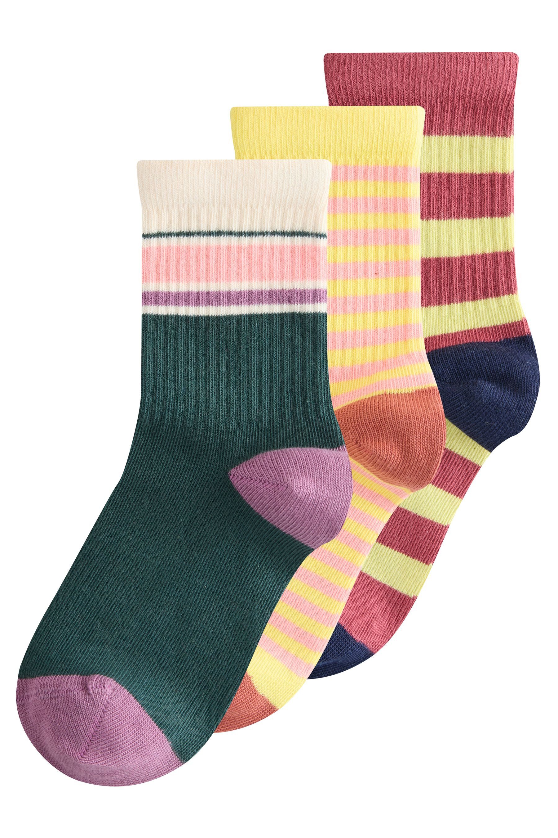 Next Kurzsocken Knöchelsocken mit Streifen und Baumwolle, 3er-Pack (3-Paar)