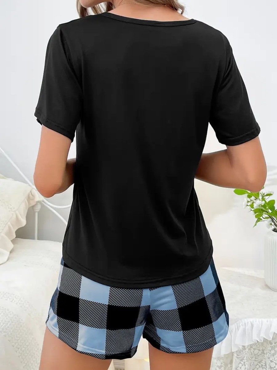 Elegant Love Shorty Eleganter Damen-Schlafanzug – Pyjama-Set mit Karomuster günstig online kaufen