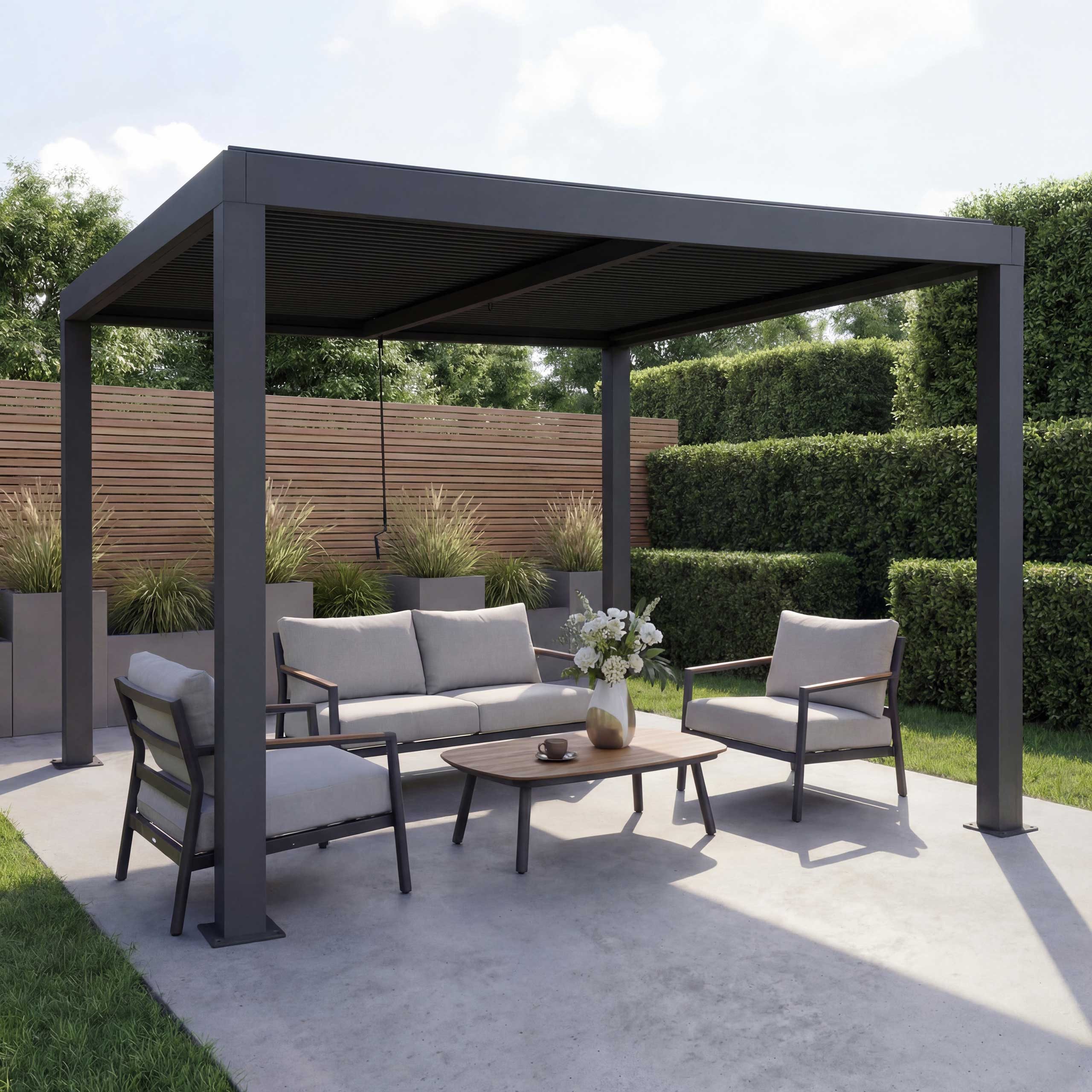 MCW Pergola MCW-L46-10-3x3, BxTxH: 300x300x220 cm, Dach mit drehbaren Lamellen, Windresistenz bis zu 100 km/h