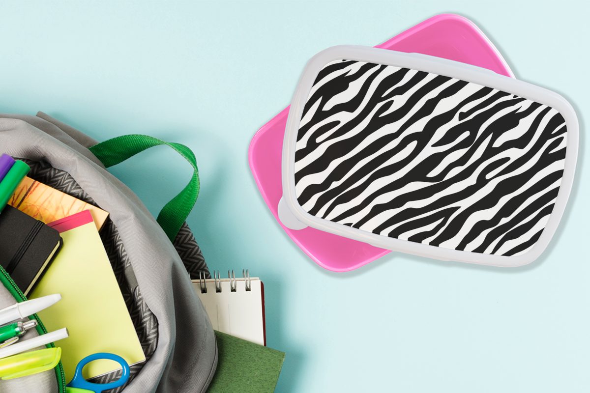 MuchoWow Zebra - Kunststoff - Kunststoff, Brotdose Lunchbox Mädchen, rosa für Kinder, (2-tlg), Brotbox Tiere Gestaltung, Snackbox, Erwachsene,