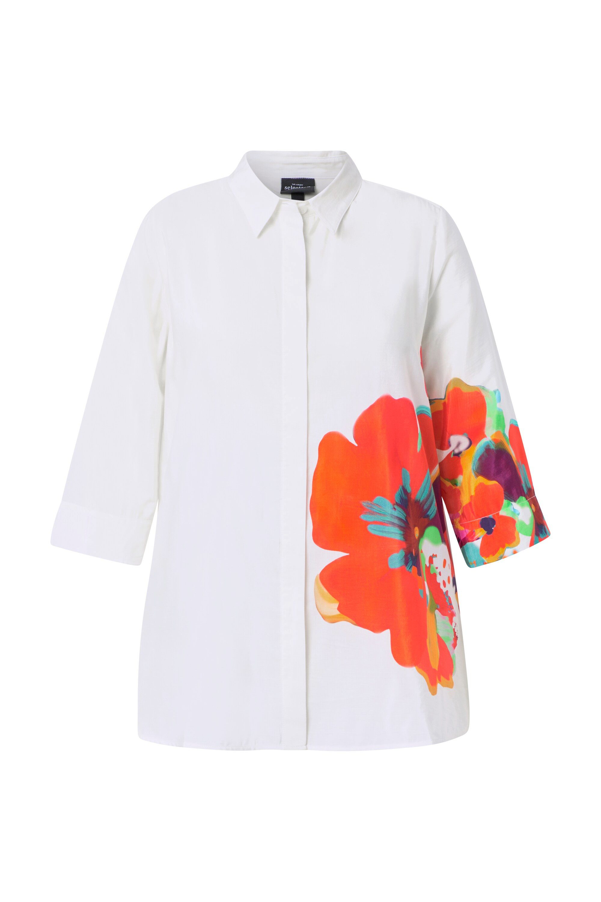 Hemdbluse Hemdbluse Blüten A-Linie Hemdkragen 3/4-Arm