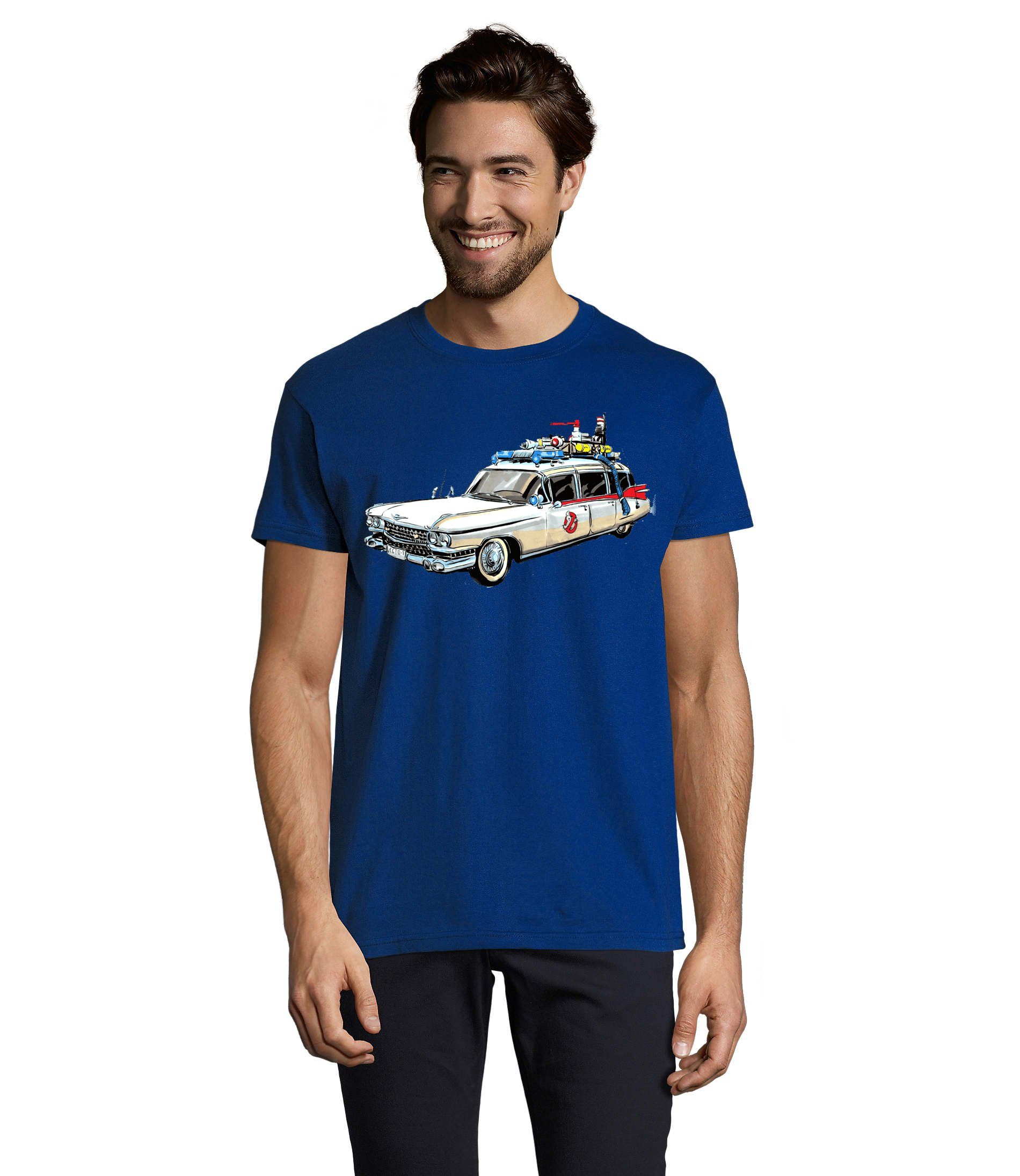 [Verkauf zum begrenzten Preis] Blondie & Brownie T-Shirt Herren Ghostbusters Cars Geister Film Auto Geisterjäger Ghost Blau