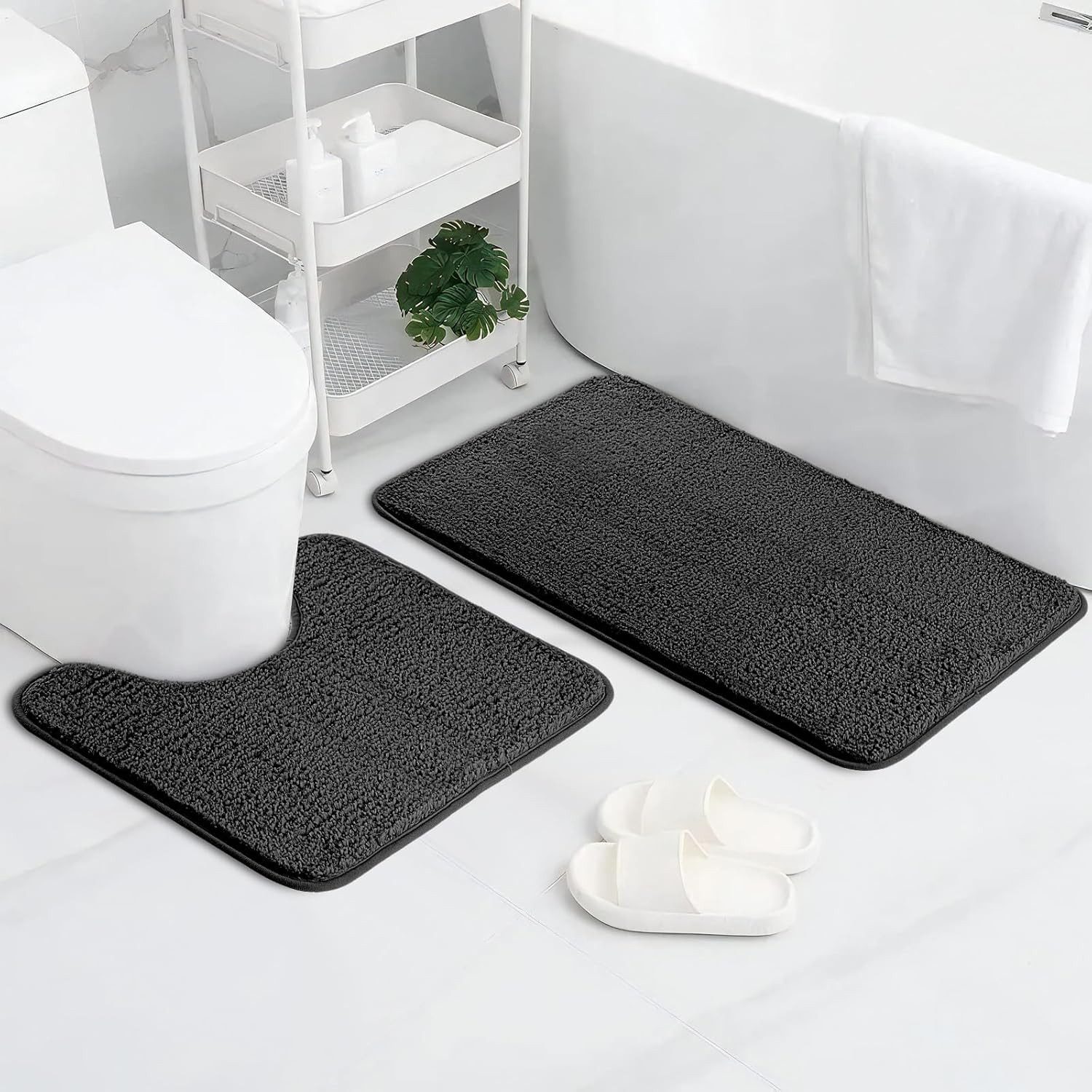 FELIXLEO Badematte Badematte 2er Set, 50x80cm & 50x40cm U-Form, Dunkelgrau