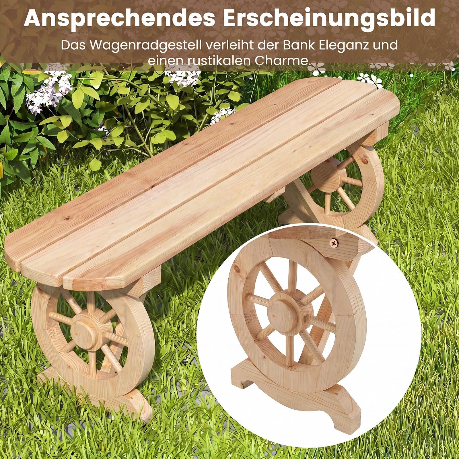 COSTWAY Gartenbank, Holzbank für 2-3 Sitzer, ohne Rückenlehne