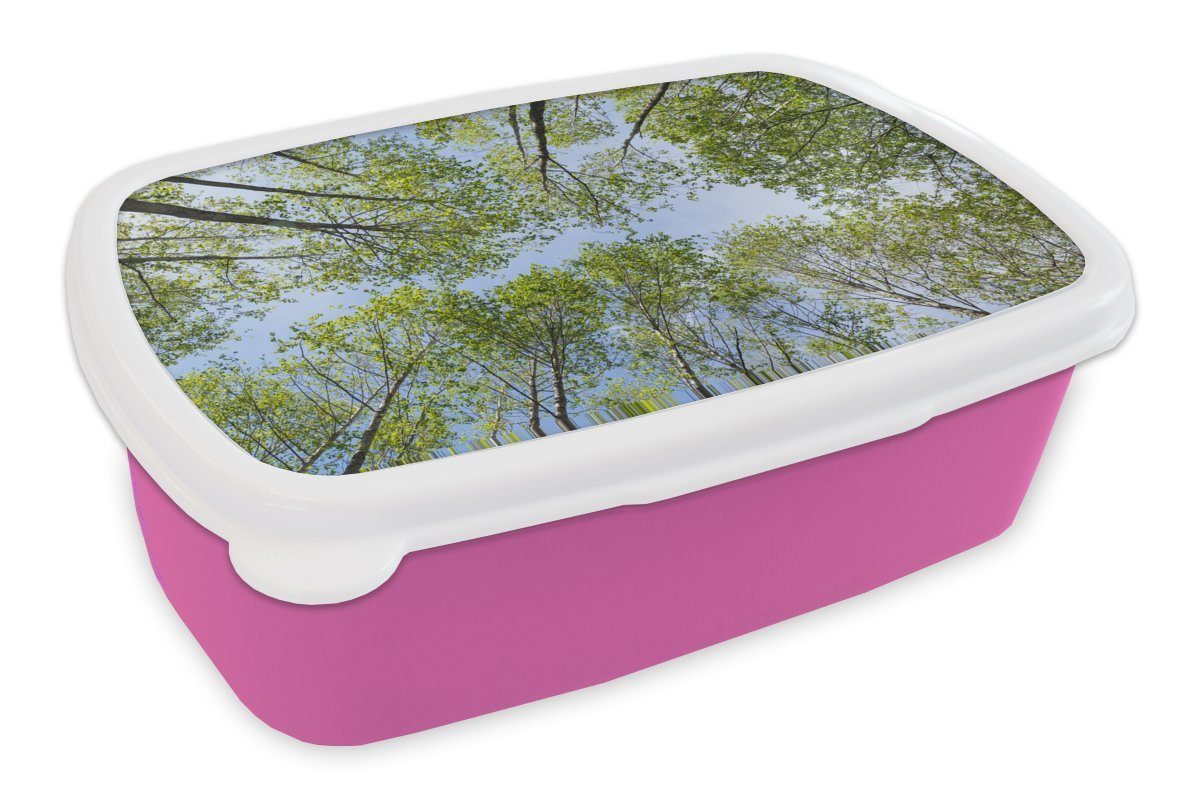 MuchoWow Lunchbox Sommer Himmel, Kunststoff, rosa Brotdose Snackbox, Mädchen, (2-tlg), - - Bäume Kunststoff für Brotbox Kinder, Erwachsene