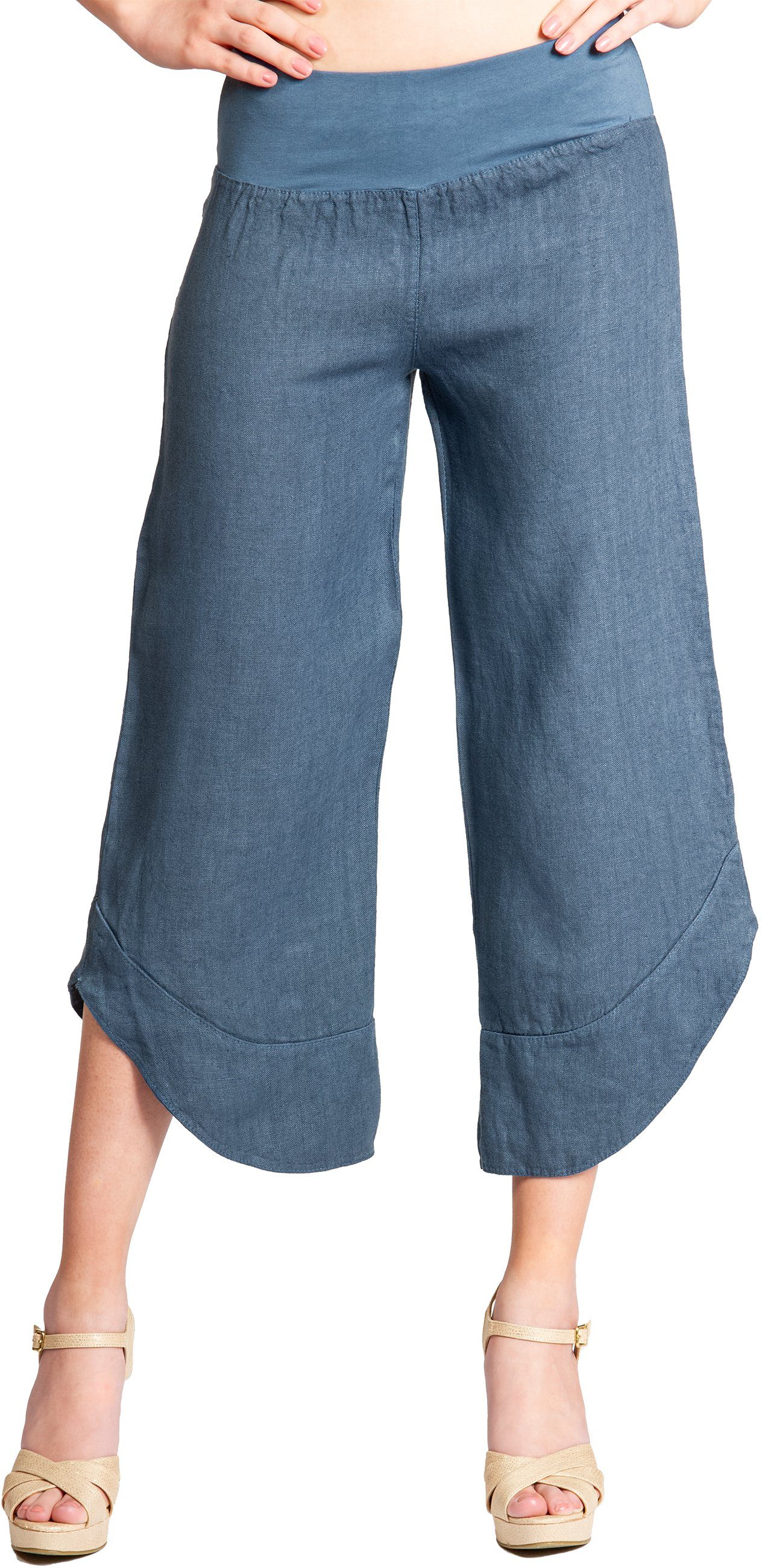 Hose robustem Damen 3/4 KHS052 jeans Caspar Leinen Capri blau Leinenhose aus