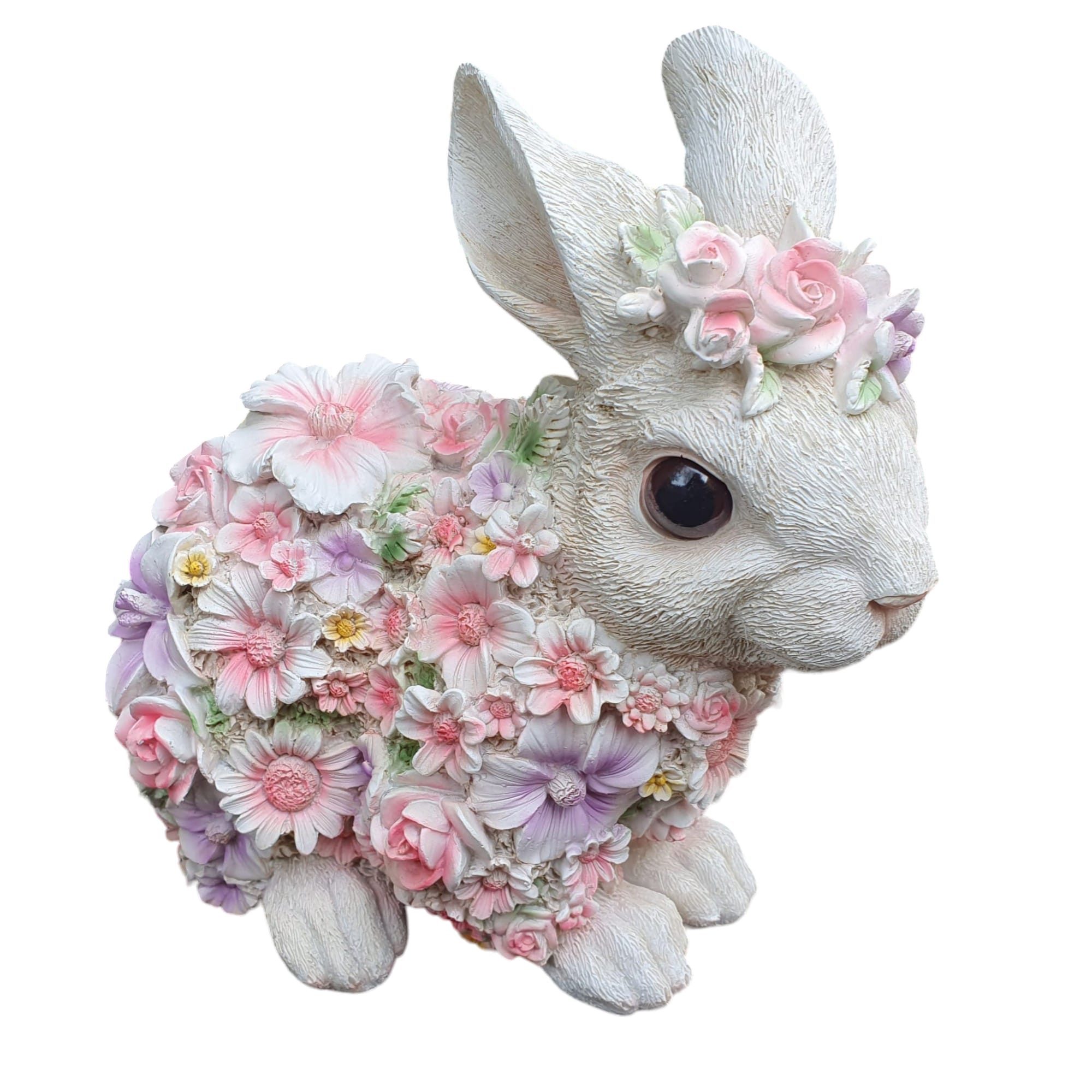 Aspinaworld Gartenfigur Hase Figur mit Blumenfell 24 cm – für Pflanzfläche