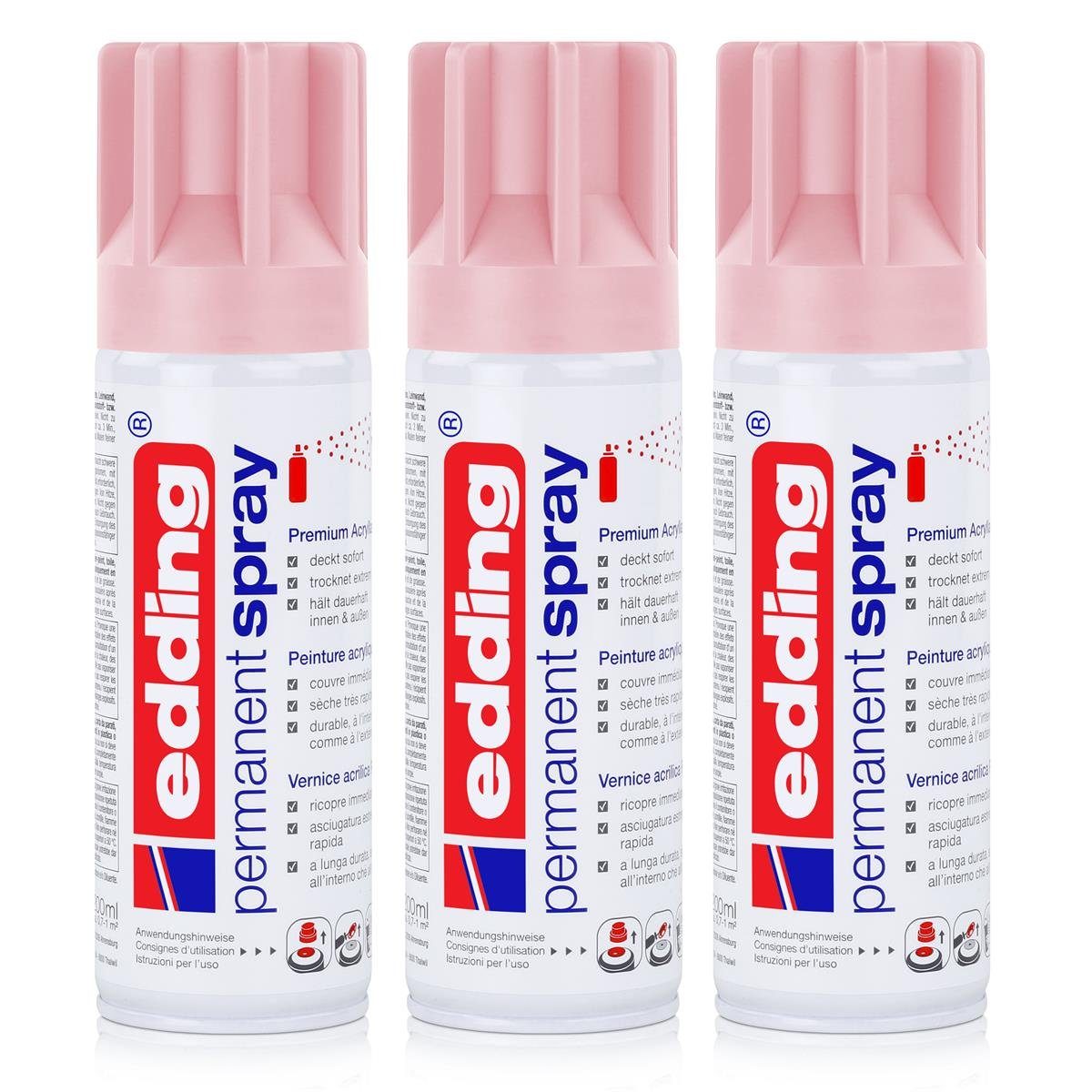 Sprühfarbe edding Permanent Spray pastellrosa 200 ml Premium Acryllack (3er Pack)