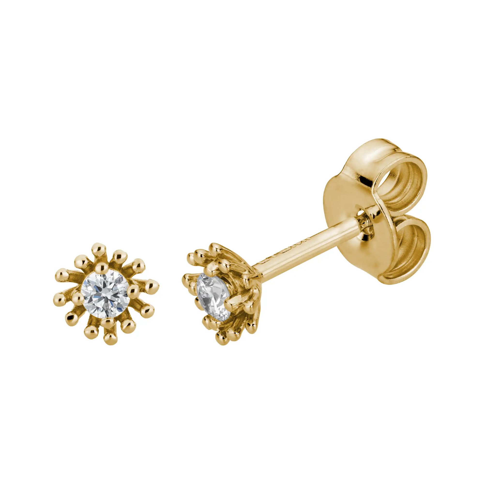LYOMI Paar Ohrstecker 585/- Gelbgold 2 synth. Diam. 0,09ct. florales Design