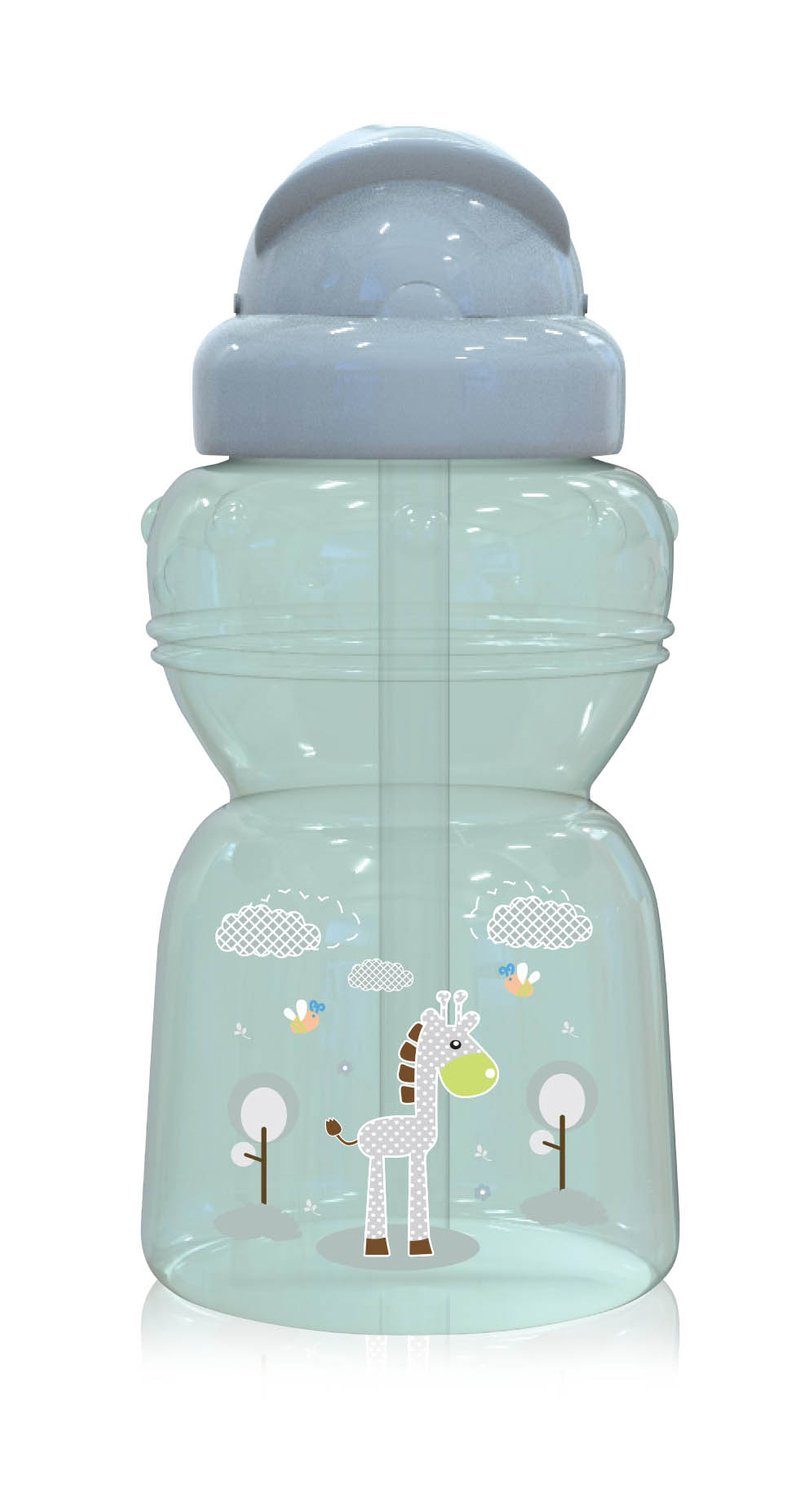 Baby Care Trinkflasche Kinder Trinkflasche 325 ml, Sport-Sipper Tiere Schutzdeckel Strohhalm grün