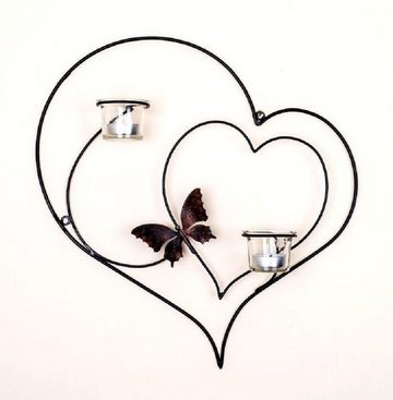 DanDiBo Teelichthalter Wandteelichthalter Herz 39 cm Schwarz Teelichthalter Metall Wandleuchter Kerze