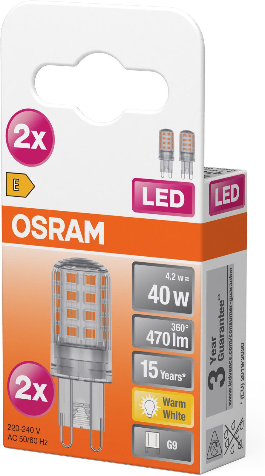 Osram LED-Leuchtmittel LED PIN Lampe, G9, 2 St., Warmweiß