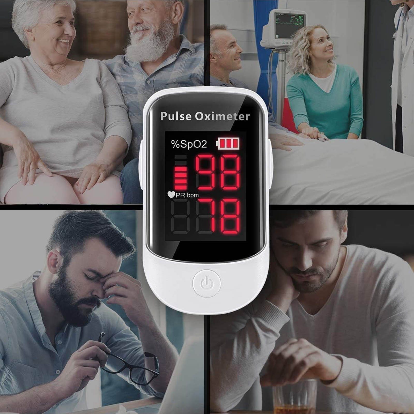 HAC24 Pulsoximeter Pulsoxymeter Finger Puls Messgerät Blut Sauerstoffsättigung SpO2, Inklusive Trageschlaufe und Batterien