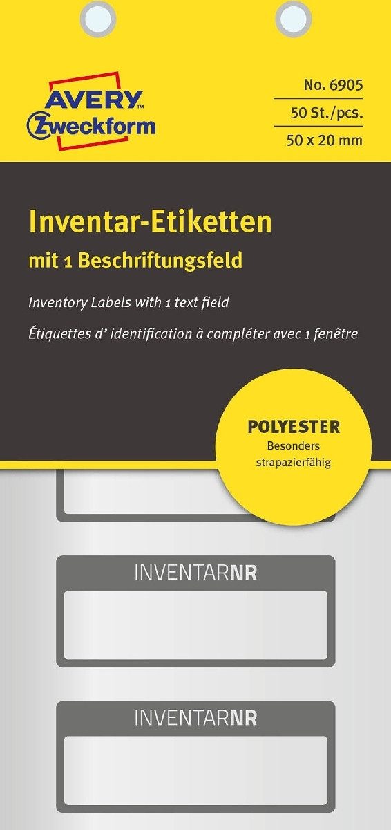 Avery Zweckform Etiketten Inventar-Etiketten 50x20mm VE=10 Bogen/50 Etiketten schwarz