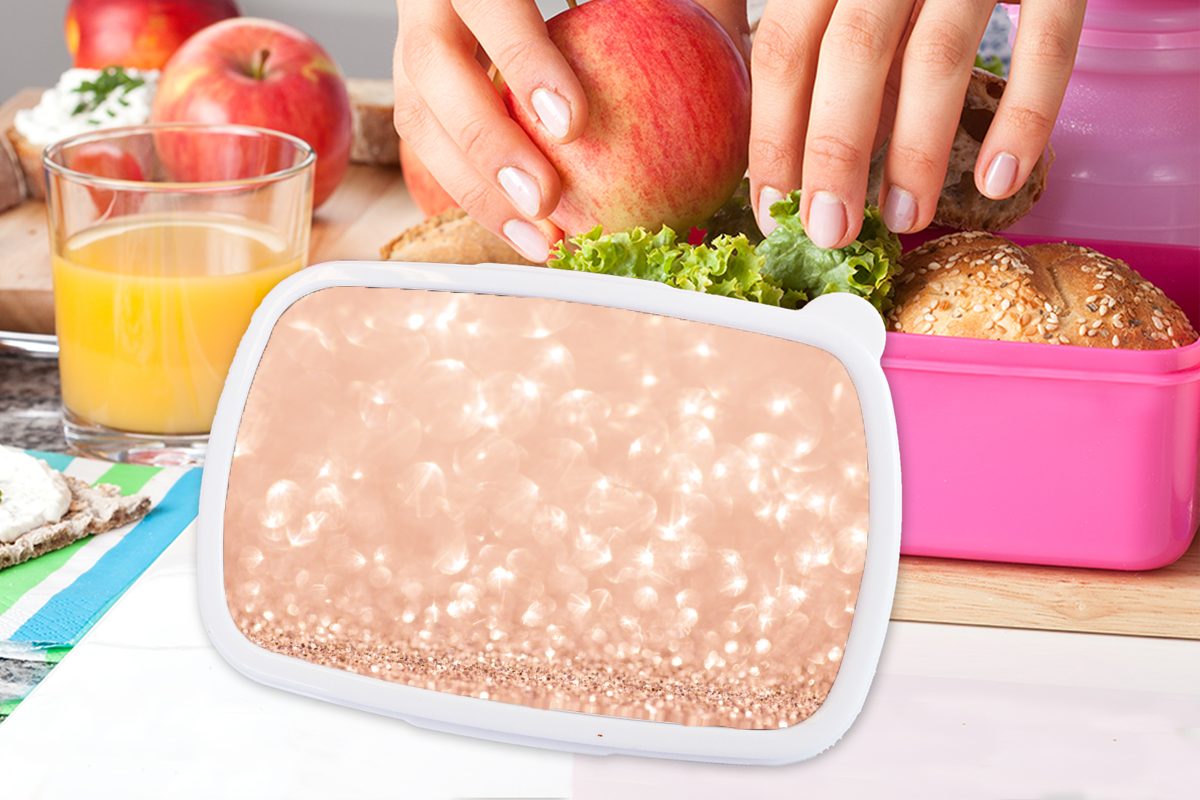 Lunchbox für Kunststoff Erwachsene, Lachsrosa Mädchen, (2-tlg), Brotbox MuchoWow Snackbox, Glitzer, Kunststoff, Kinder, Brotdose