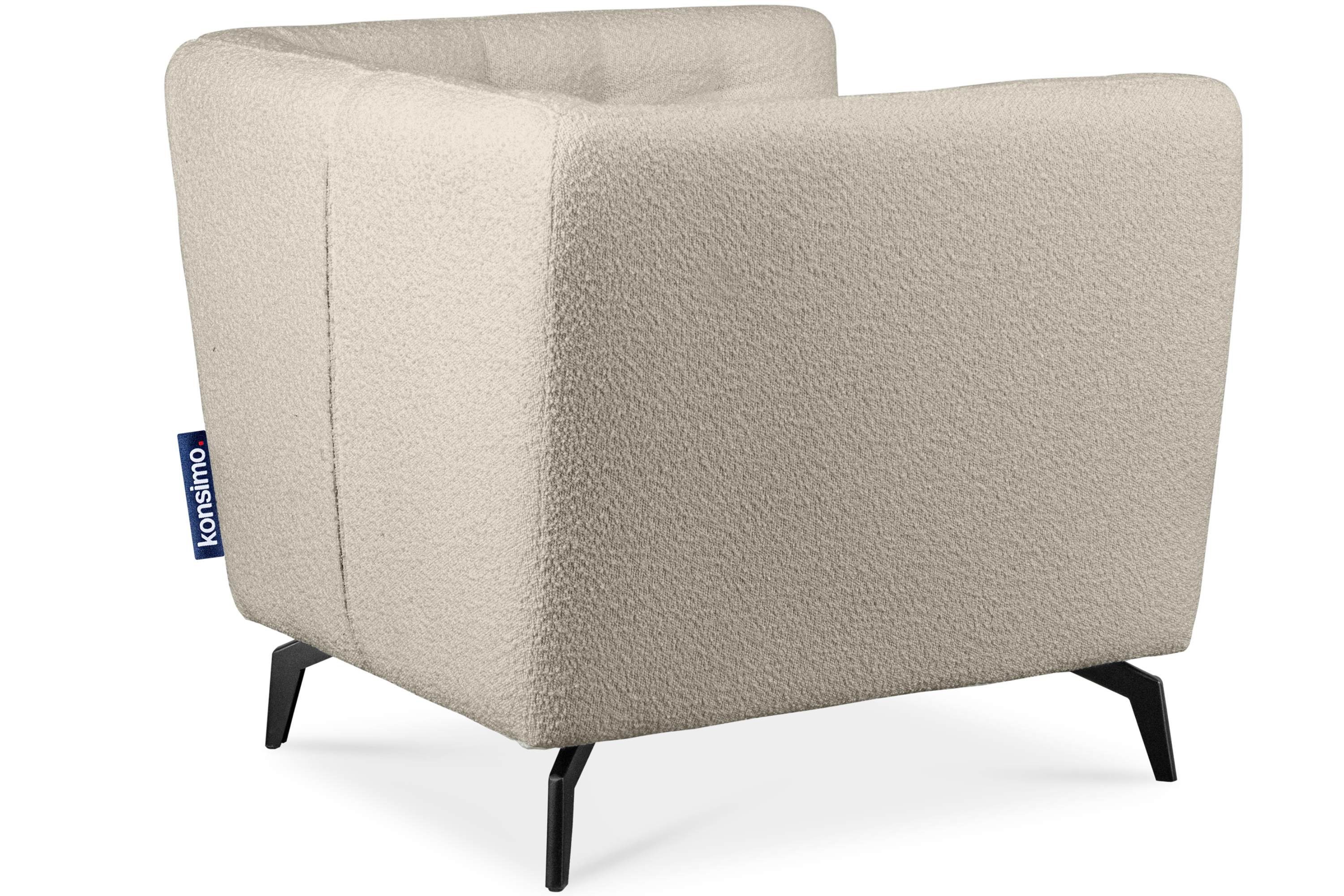 cremefarben im Konsimo hohen Sessel auf Metallfüßen, Feder | CORDI Gesteppter Sessel, gewellte Sitz und Schaumstoff cremefarben