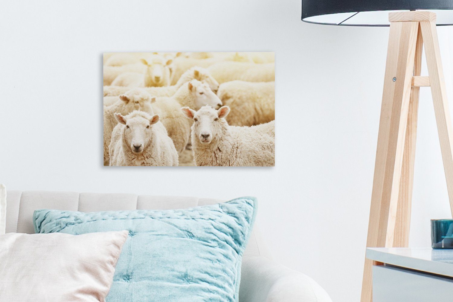 OneMillionCanvasses® Leinwandbild Schafe Leinwandbilder, Wanddeko, 30x20 Wandbild - Wolle cm (1 Weiß, - Aufhängefertig, St)