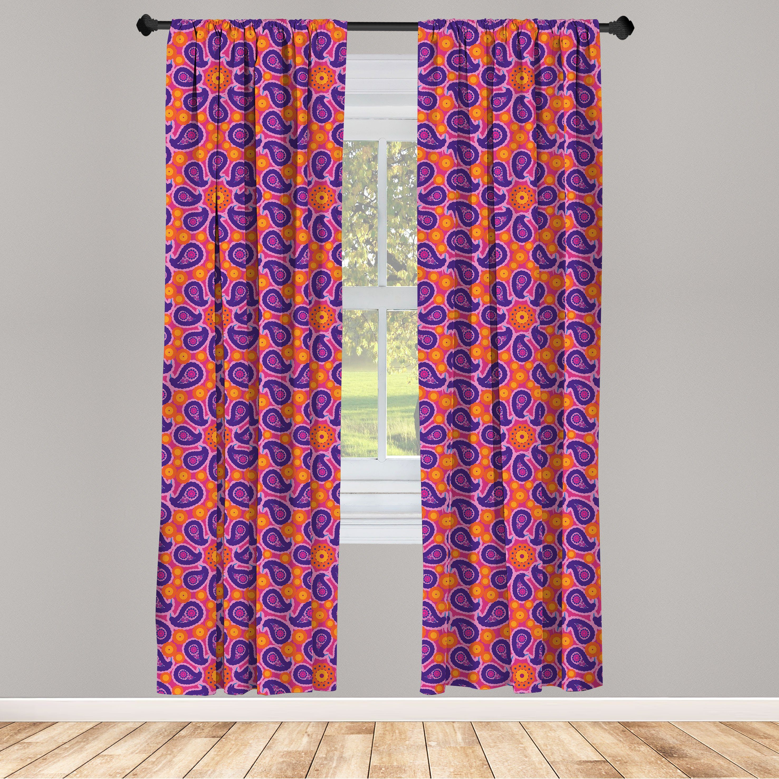 Gardine Vorhang für Wohnzimmer Schlafzimmer Dekor, Abakuhaus, Microfaser, Paisley Oriental Blumenmotiv