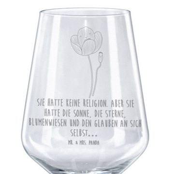 Mr. & Mrs. Panda Rotweinglas Blume Mohnblume - Transparent - Geschenk, Rotweinglas, Geschenk für W, Premium Glas, Luxuriöse Gravur