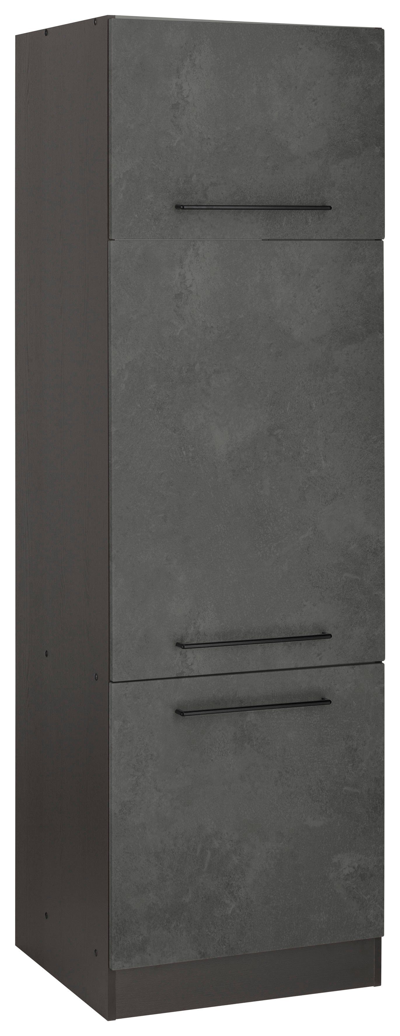 HELD MÖBEL Kühlumbauschrank Tulsa 60 cm breit, 200 cm hoch, 3 Türen, schwarzer Metallgriff betonfarben dunkel | grafit