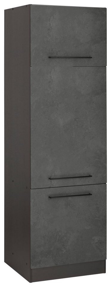 HELD MÖBEL Kühlumbauschrank Tulsa 60 cm breit, 200 cm hoch, 3 Türen, schwarzer  Metallgriff