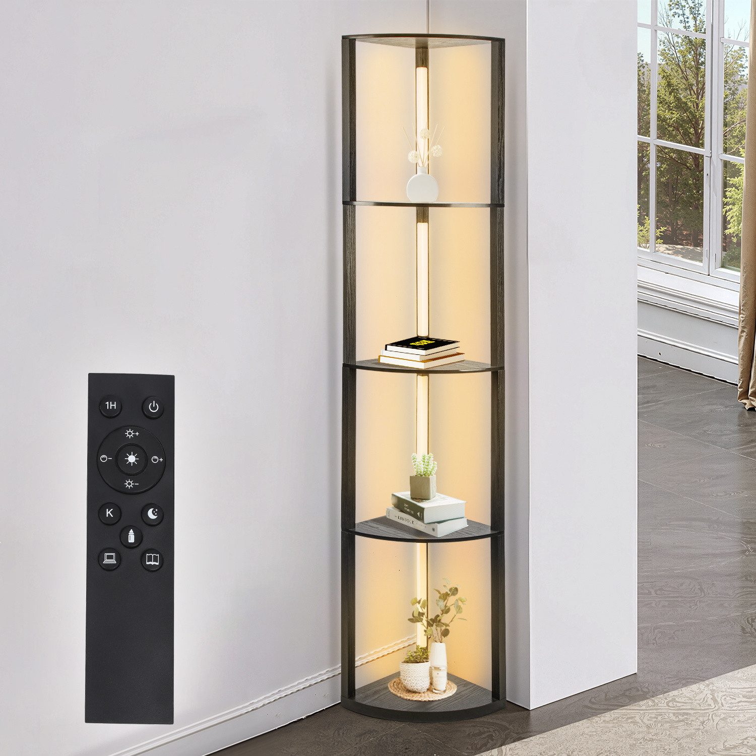 Clanmacy Stehlampe Stehlampe Wohnzimmer mit 4 Regalen, Stehlampe mit Fassung
