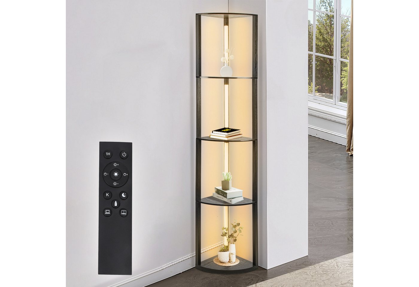 Clanmacy Stehlampe Stehlampe Wohnzimmer mit 4 Regalen, Stehlampe mit Fassung