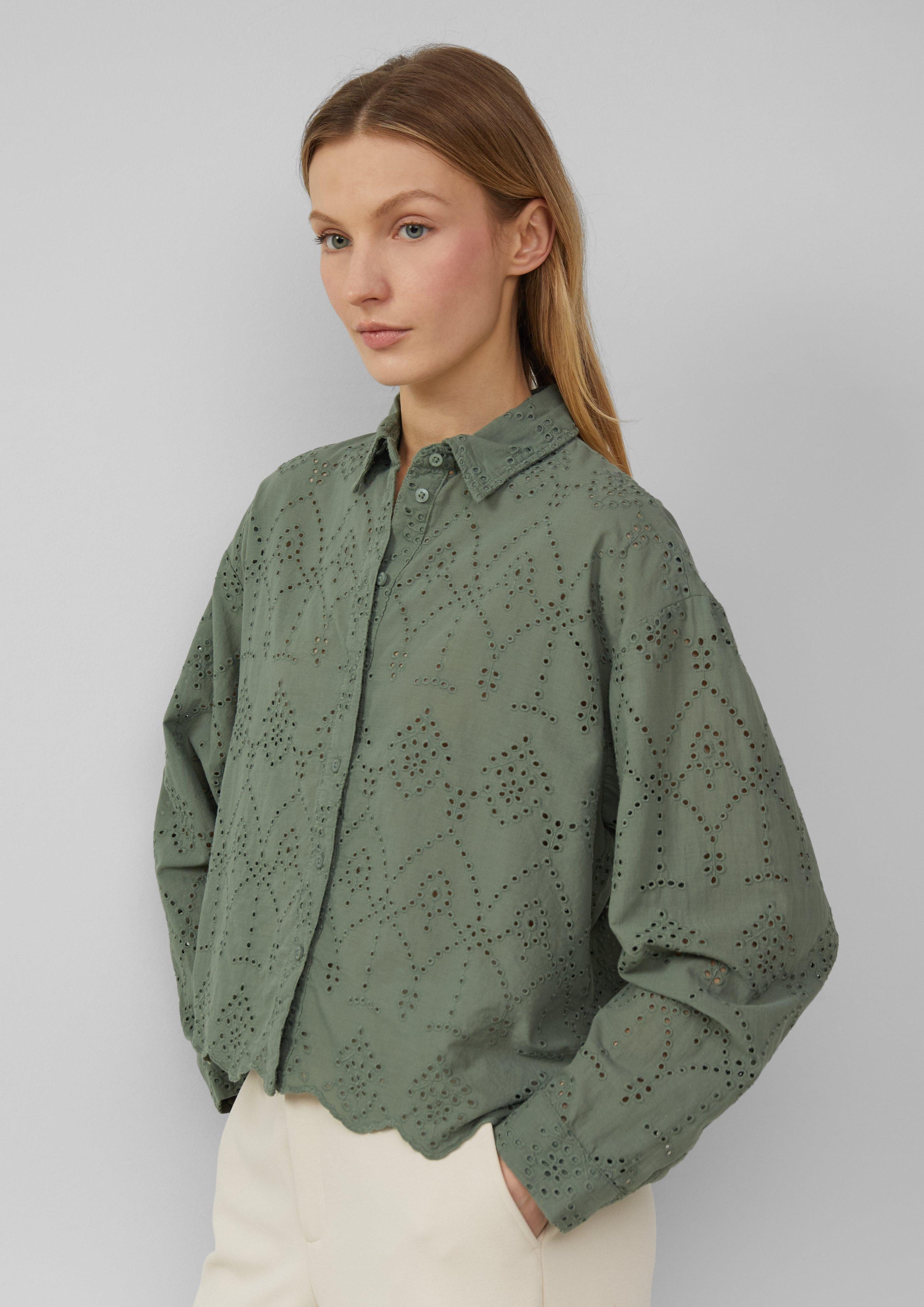 s.Oliver Langarmbluse Verkürzte Bluse mit Lochstickerei günstig online kaufen