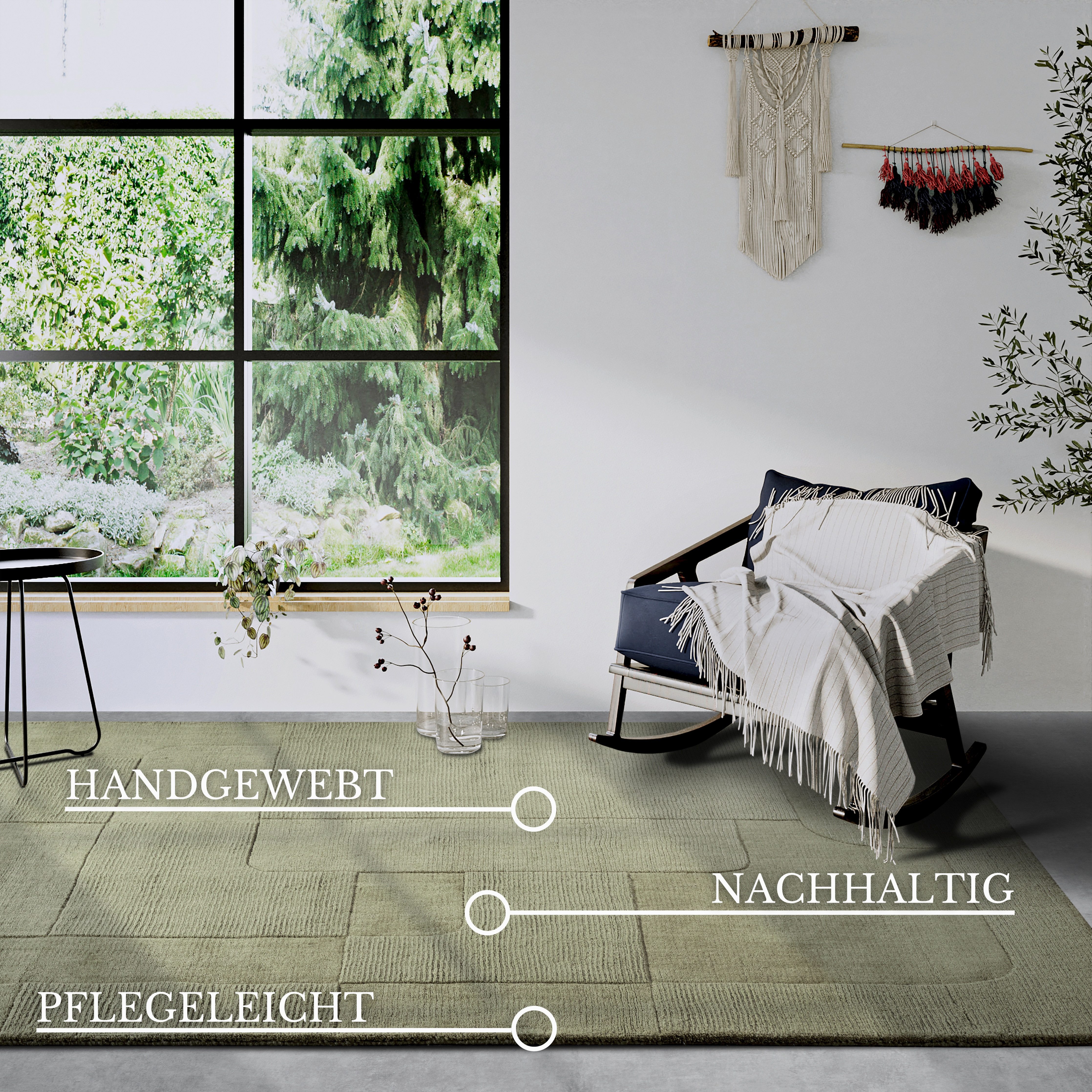 Villeroy & Boch Wollteppich Charlotte, rechteckig, Höhe: 10 mm, Läufer, Handgewebt, Wolle, Natur, Läufer, Wohnzimmer, Geometrie – Bild 3 von 5