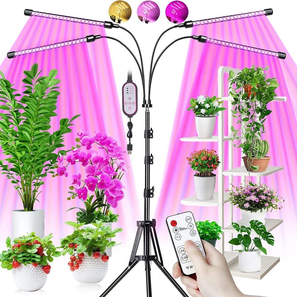GelldG Pflanzenlampe Pflanzenlampe LED, Pflanzenlicht Vollspektrum mit Ständer, 4 Kopf