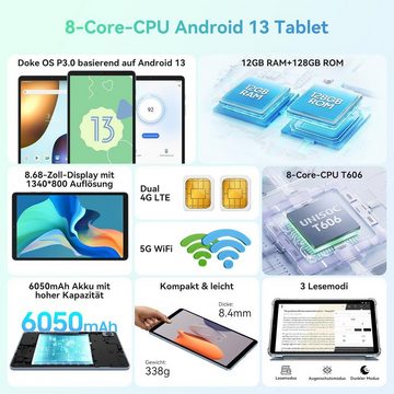 blackview Tablet (8,68", 128 GB, Android 13, 4G LTE+5G, Tablet 4G LTE 5G(1TB TF) 6050mAh, 5MP+8MP, Telefonanruf Funktionalität)
