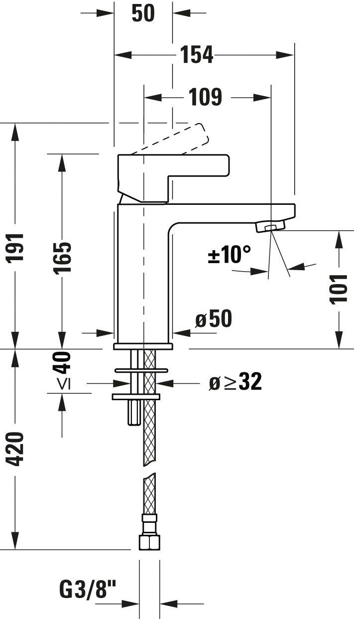 Duravit Waschtischarmatur D-Neo Waschtischmischer, Größe mit Ausladung AirPlus, 10,9 und M Chrom AquaControl cm