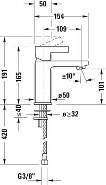 Duravit Waschtischarmatur D-Neo Waschtischmischer, Größe M mit AquaControl und AirPlus, Ausladung 10,9 cm, Chrom