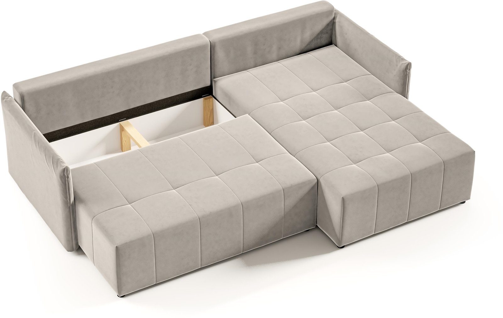 Lounge Beautysofa universelle L-Form (paros Beige Ben Ecksofa Bettkasten, für Ecke aus Schlaffunktion, 02) stilvoll L, Polstersofa Wohnzimmer, Velours mane,