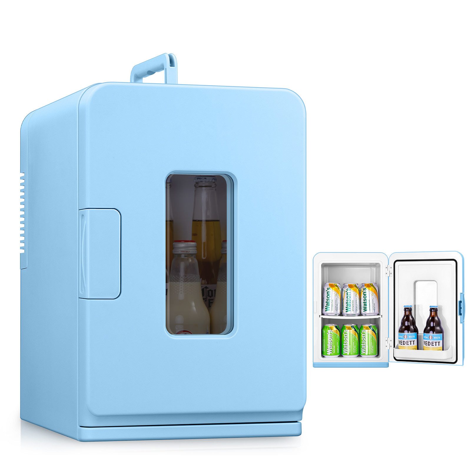 FOHERE Kühlschrank YT-A-15X 2 in1 Mini Fridge 15 L, Kühlen und Heizen, Tragbar, DC/AC, 41.2 cm hoch, 27.5 cm breit, mit transparentem Sichtfenster und herausnehmbaren Ablagen