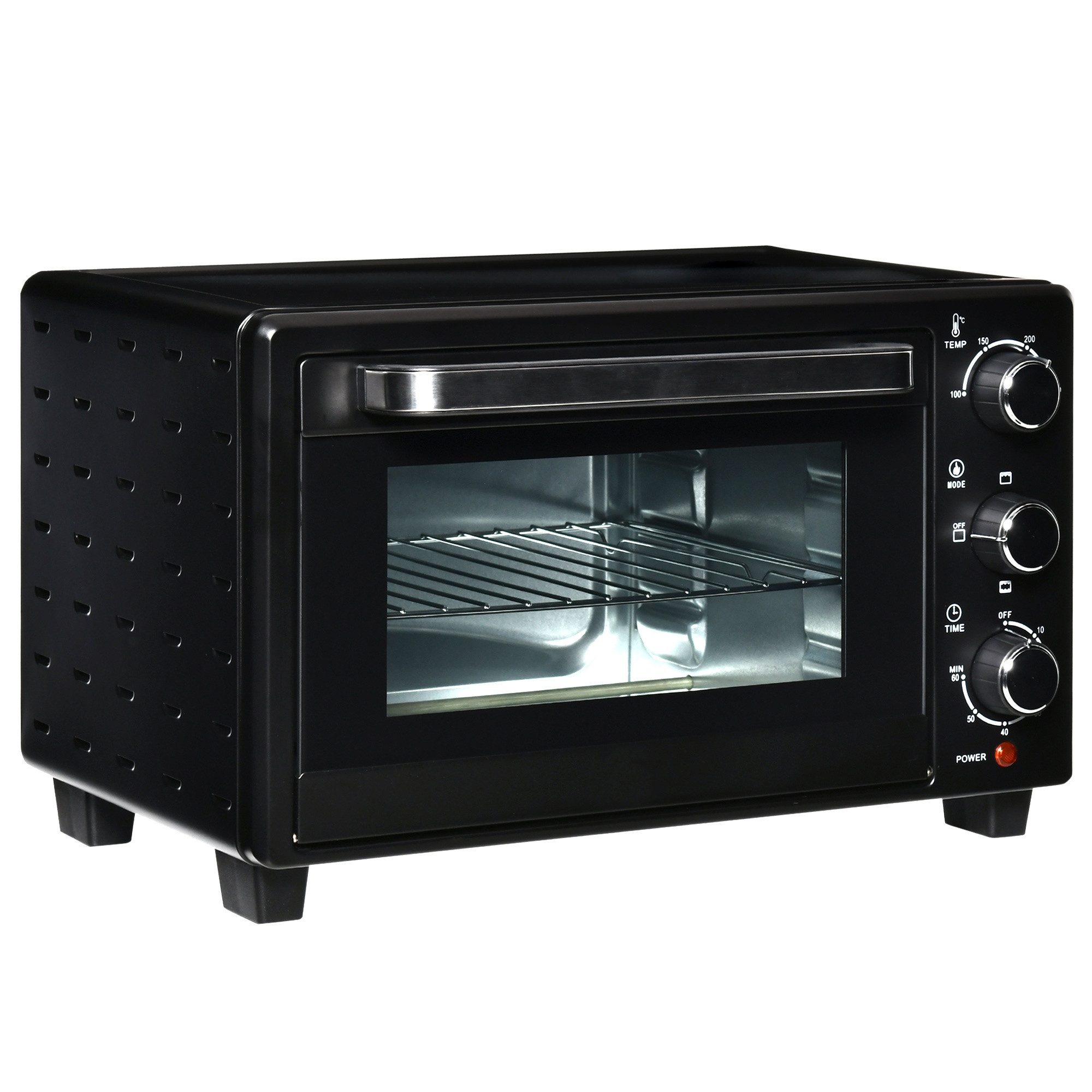 HOMCOM Minibackofen Backofen 10 L 750W 100-230℃ mit Backblech Pizza-Ofen, zum Grillen, Backen, Toasten, Schwarz