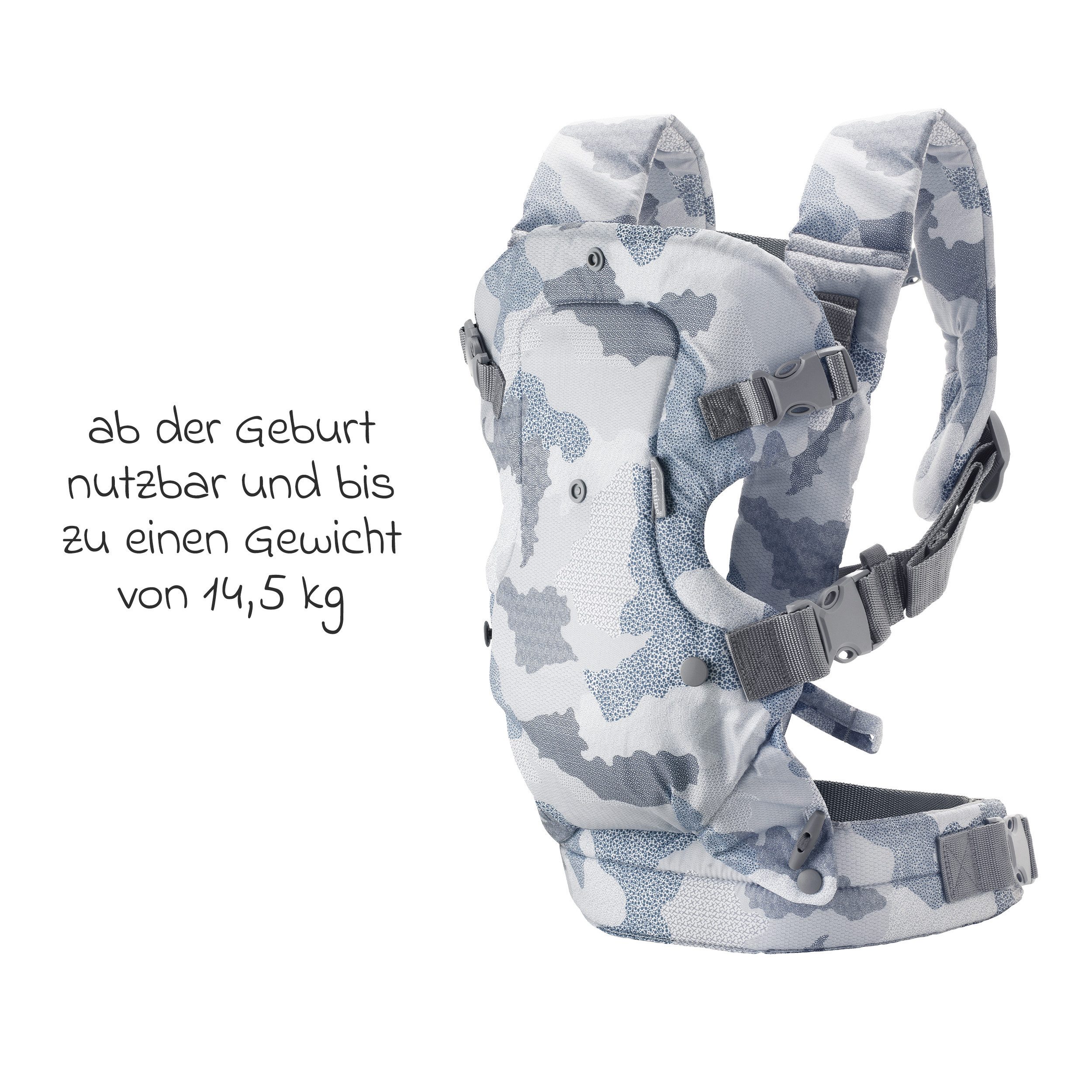 Infantino BKids Babytrage Flip Advanced - Blue Camo, Baby Bauchtrage Rückentrage ab Geburt von 3,6 - 14,5 kg 4 Positionen