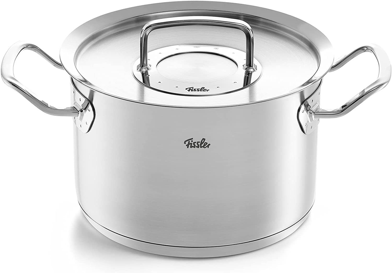 Fissler Topf-Set ORIGINAL-PROFI COLLECTION® Edelstahl-Topfset, Edelstahl 18/10 (8-tlg., je 1 Kochtopf 16/20/24 cm, Stielkasserolle 16 cm, Servierpfanne 24 cm), mit breitem Schüttrand, Kaltmetallgriffen. Made in Germany