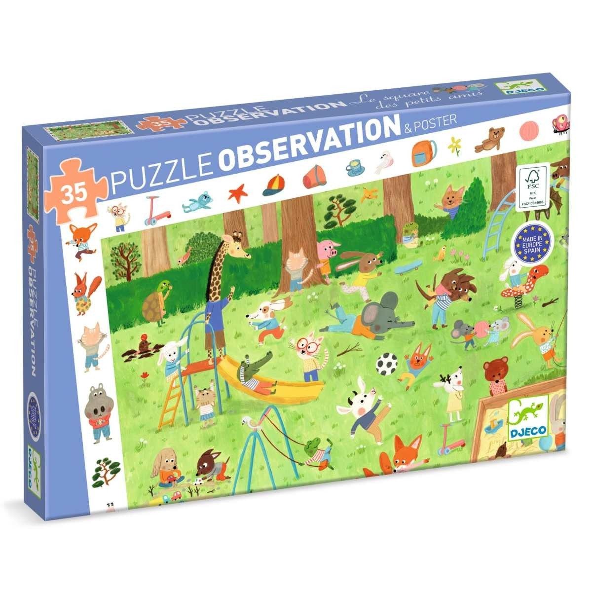 DJECO Puzzle Wimmelpuzzle: Spielplatz - 35 Teile für Kinder, 35 Puzzleteile, Kinderpuzzle