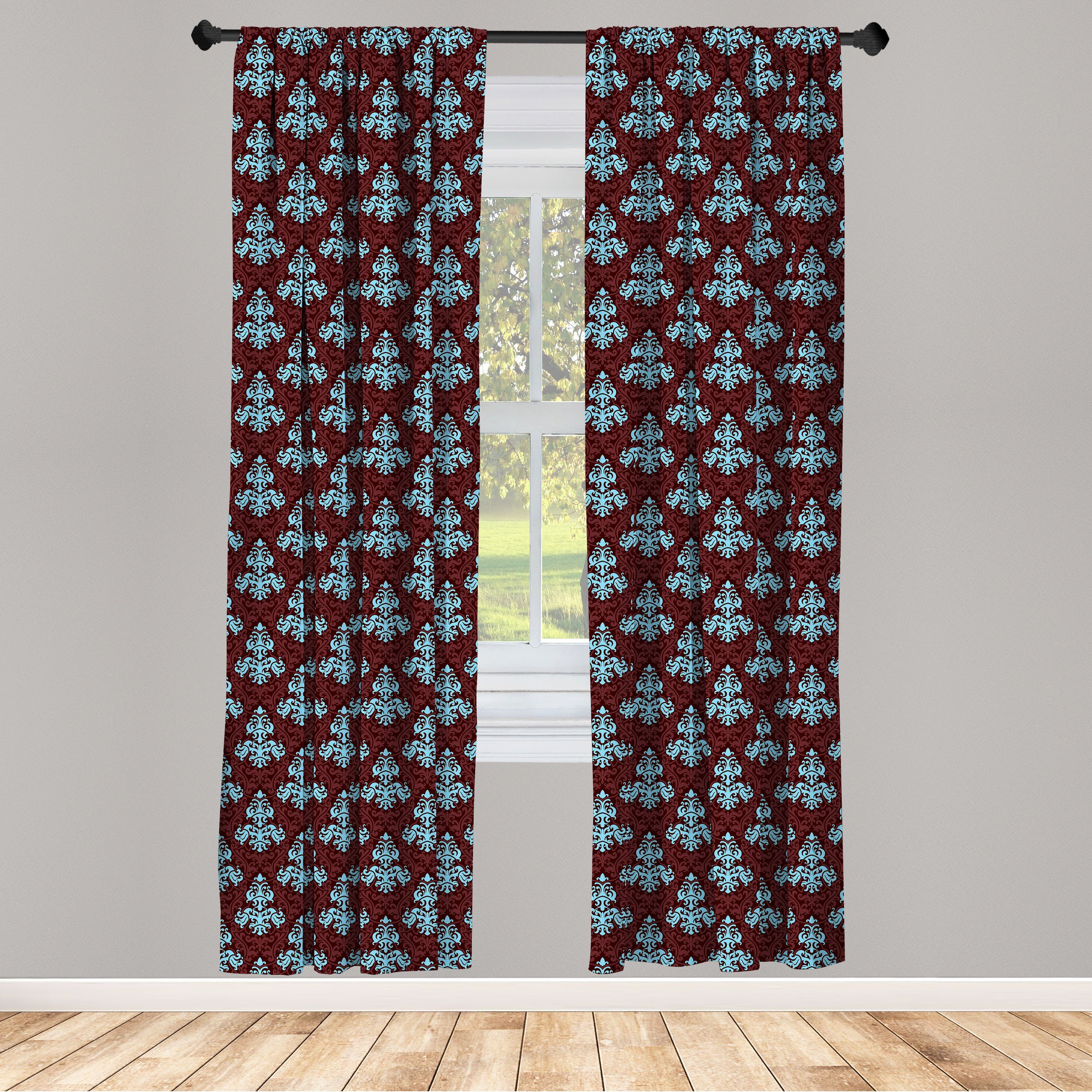 Gardine Vorhang für Wohnzimmer Schlafzimmer Dekor, Abakuhaus, Microfaser, braun Blau Viktorianisches Laub | Fertiggardinen
