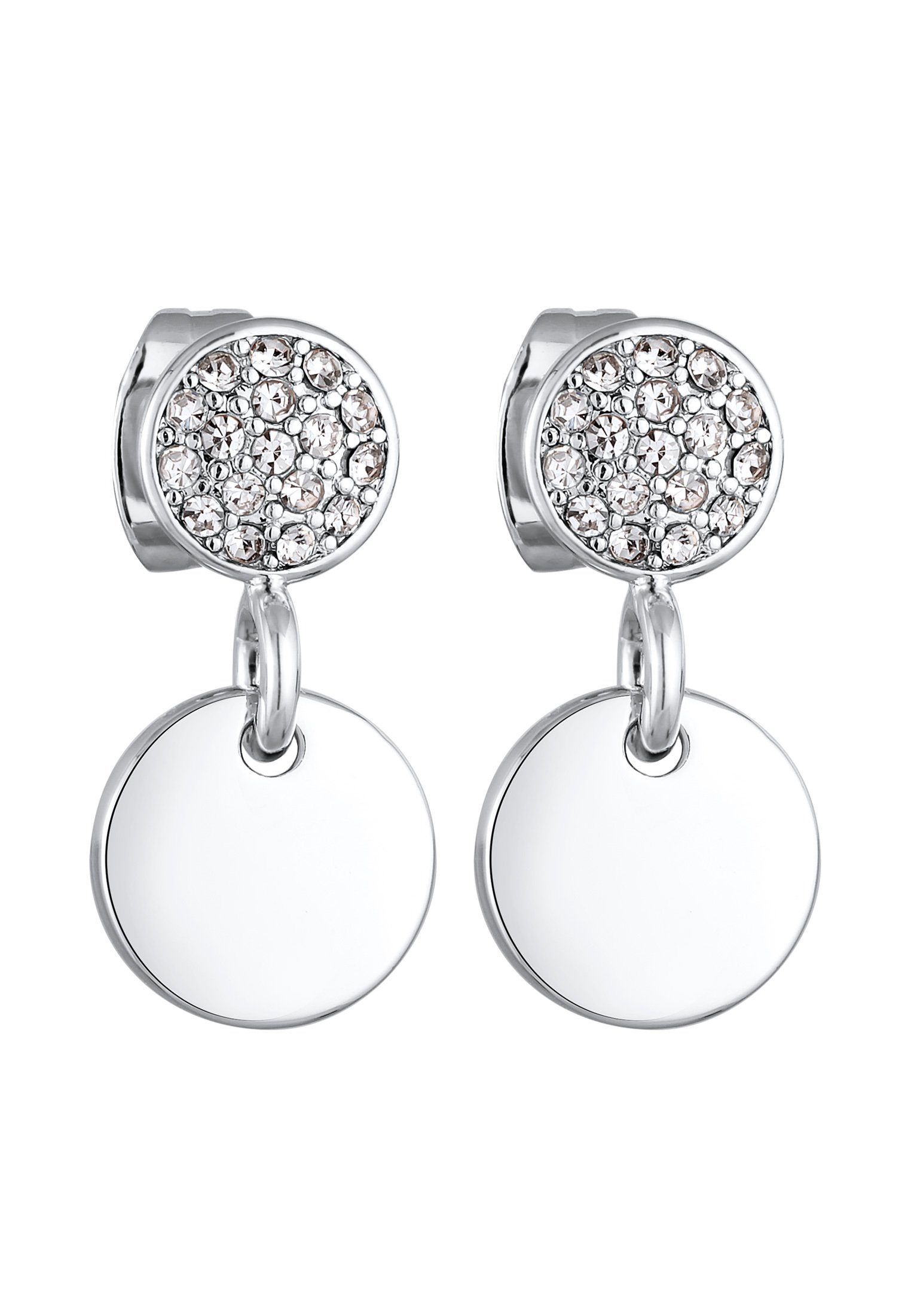 Elli Paar Ohrstecker Ohrhänger Damen Kristalle Rund Plättchen Silberfarben, günstig online kaufen
