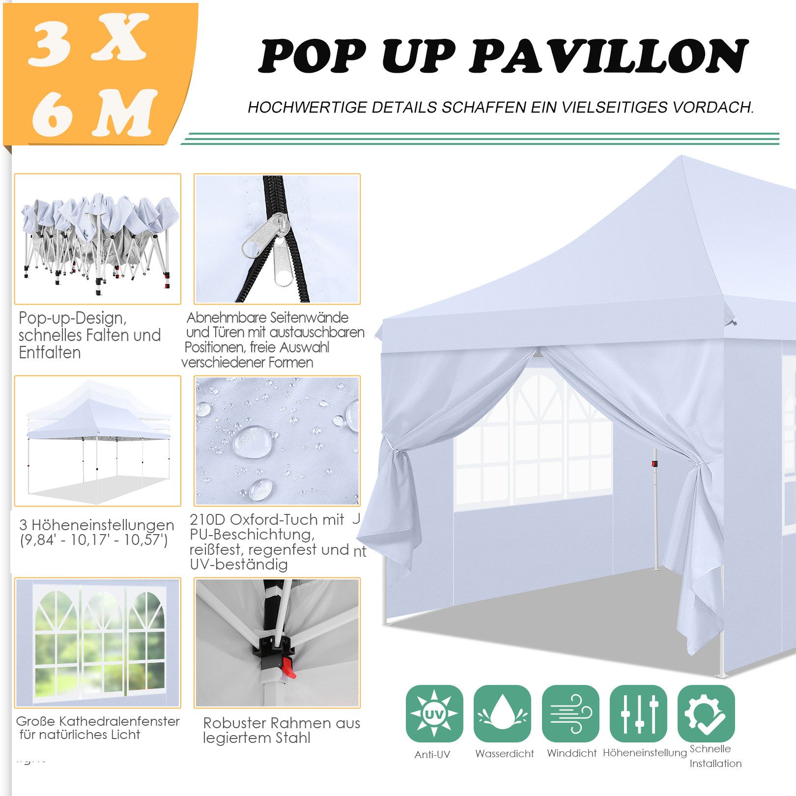 Tooluck Faltpavillon 3X6m Wasserdicht UV 50+ günstig online kaufen