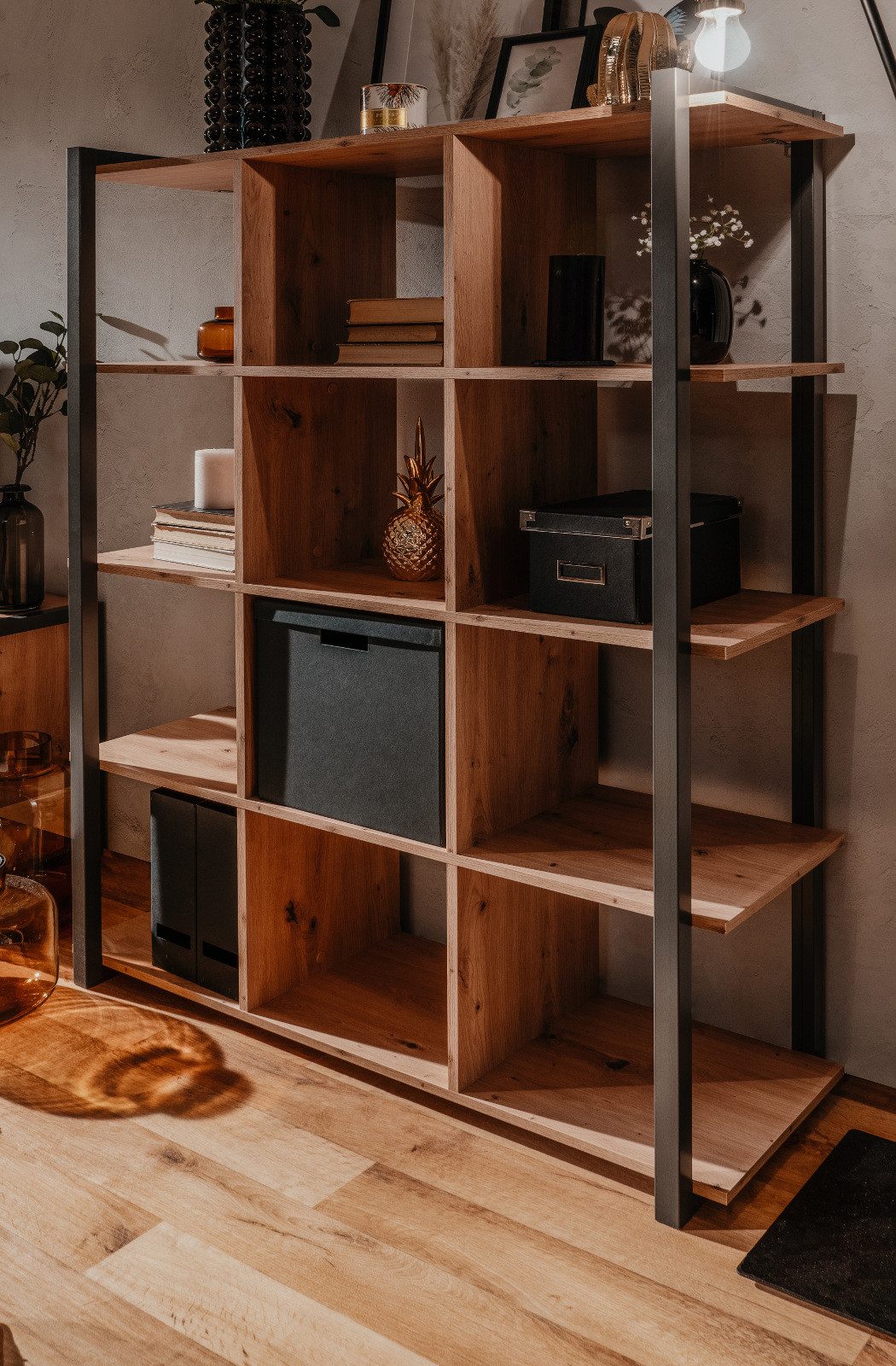 Furn.Design Standregal Malta, Regal in Eiche und Grau, Industrial Design