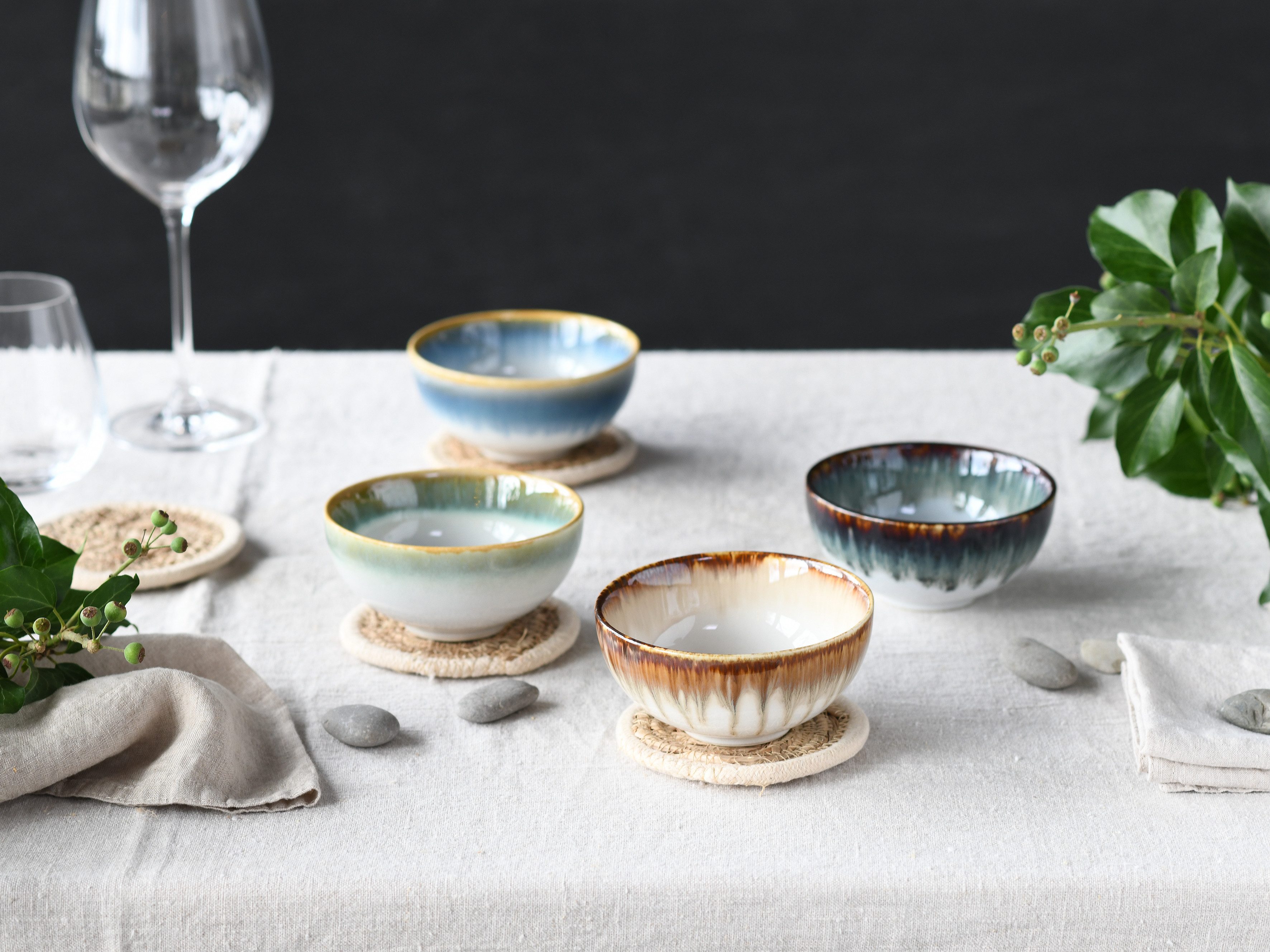 CreaTable Dipschale Cascade, Schale 4-tlg, Steinzeug, (Set, 4-tlg), Rekativglasur, Healthy Food