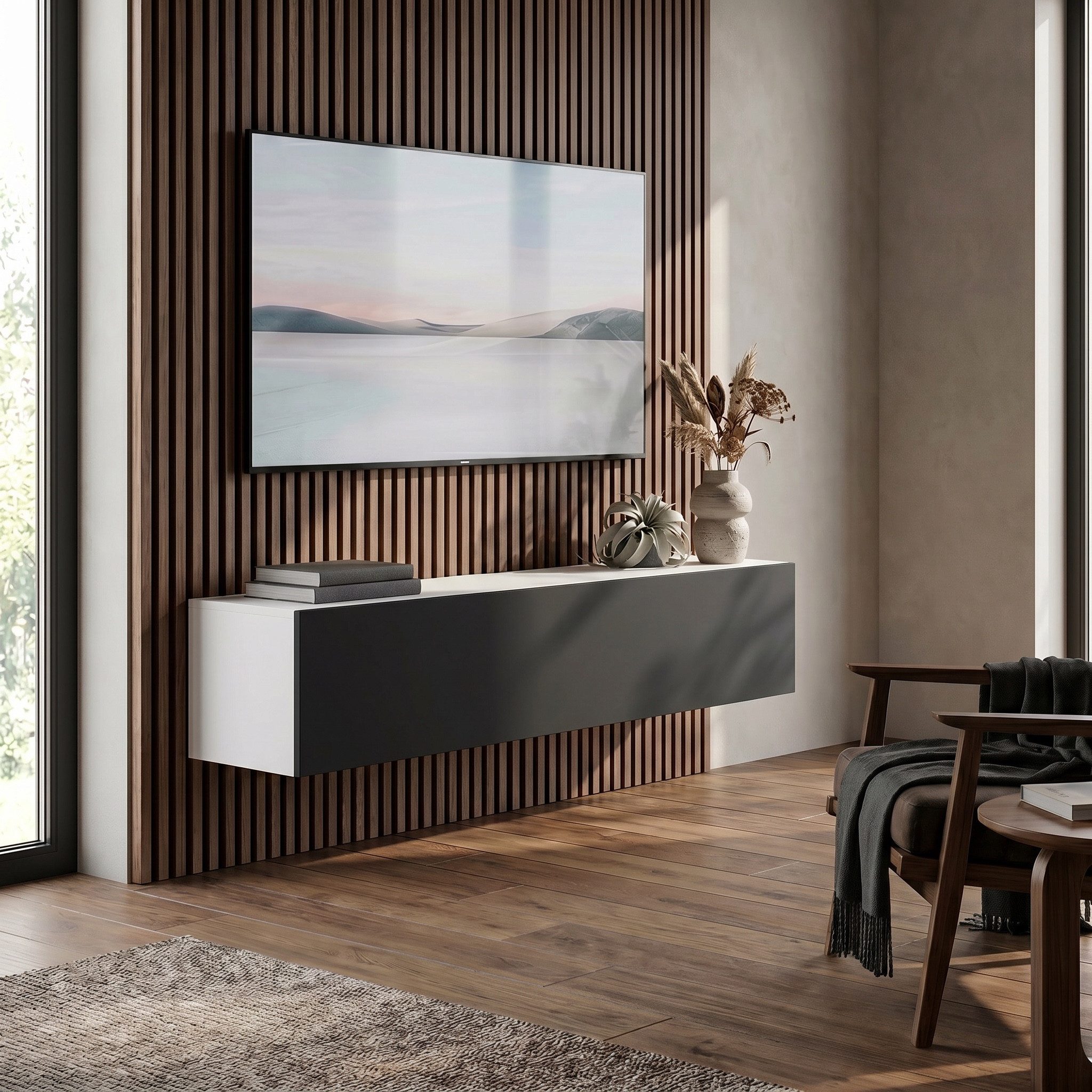 InnoFurn TV-Board Vela hängender Lowboard (1x hängender Tv-Schrank), Sanftes Öffnen, Made in Germany, Modernes Design, hängender Tv-Board
