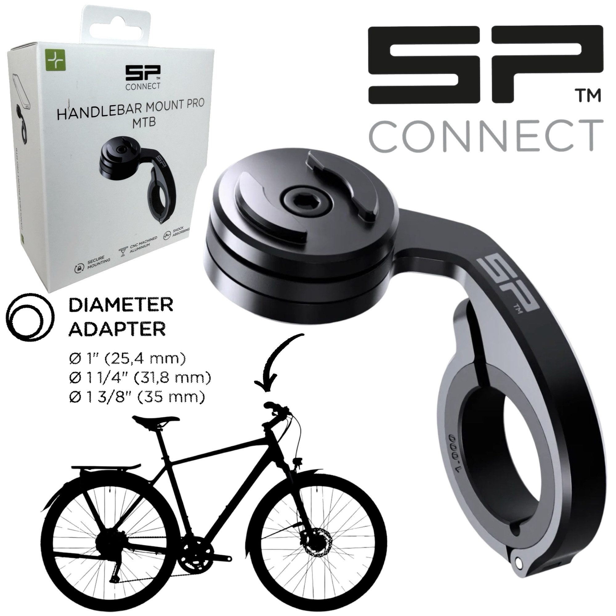 SP Connect Handyhülle SP Connect Handelbar Mount Pro MTB Fahrrad Lenker Handy Halter black